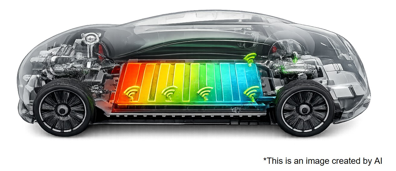 Concept illustration of wireless communication in an EV battery system