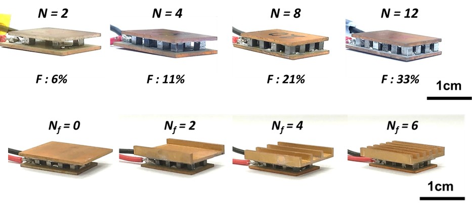 Wearable TEG prototypes with different heat-sink geometries