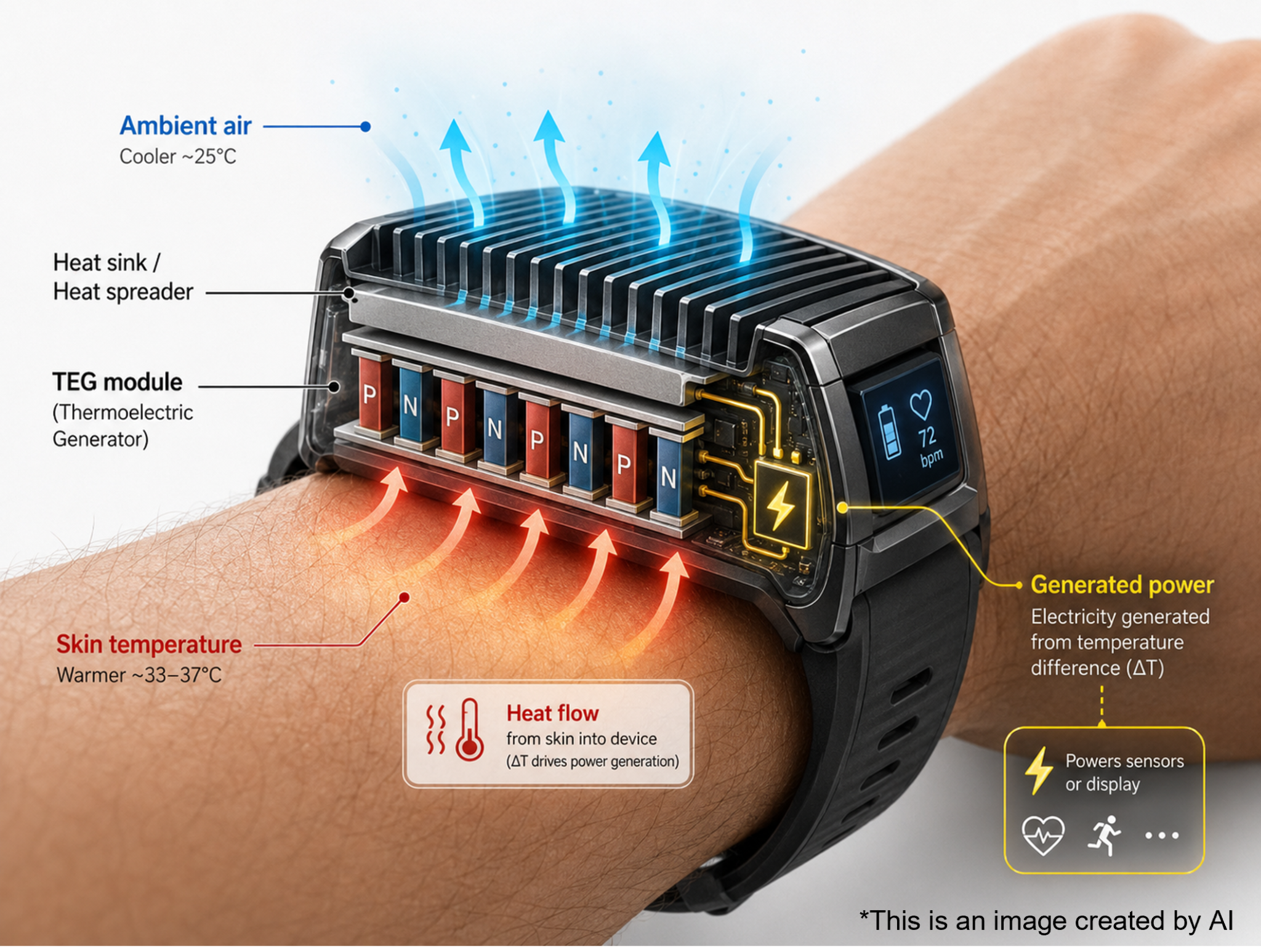 Concept illustration of a wearable thermoelectric generator